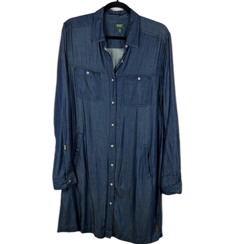 Roots Chambray Long Sleeve Button Down  Shirt Dress